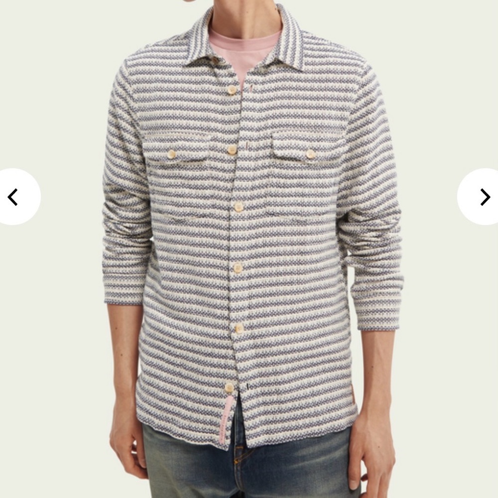 NWTScotch & Soda Sz XL Textured striped regular fit over-shirt in Organic Cotton